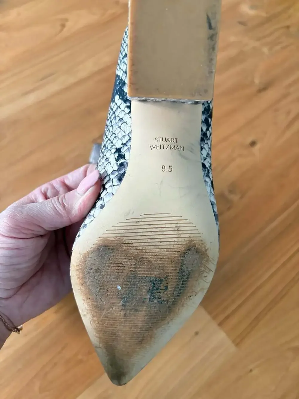 Stuart Weitzman Avenue 75 Block Pump in Snake Printed Leather Size 8.5